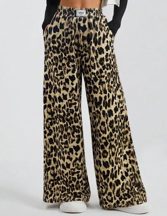 

Women's Autumn and Winter Hot Selling Retro Fashionable Leopard Print Wide Leg Pants with High Waist and Drooping Loose Pants