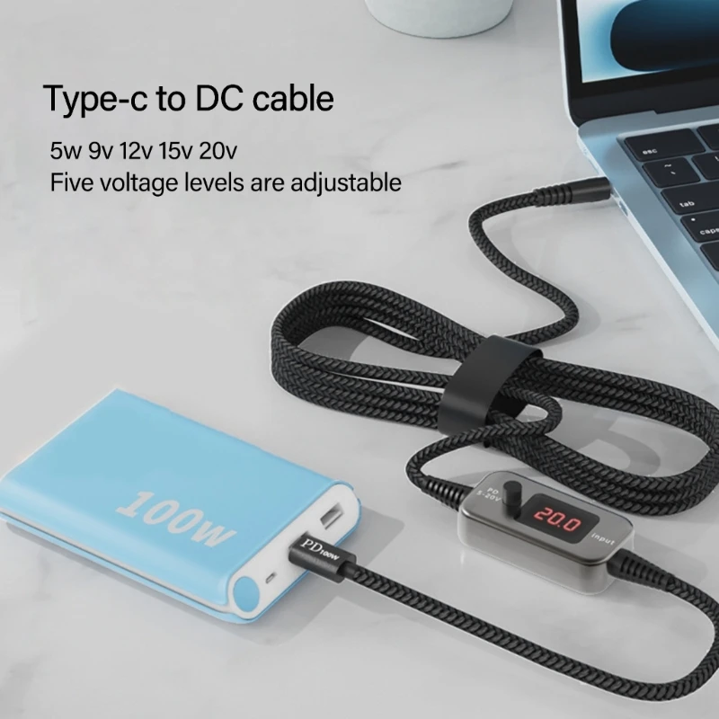 

Type C To 5.5x2.5mm Charging Cable 34 Interchangeable Tips Adjustable Voltages 896C