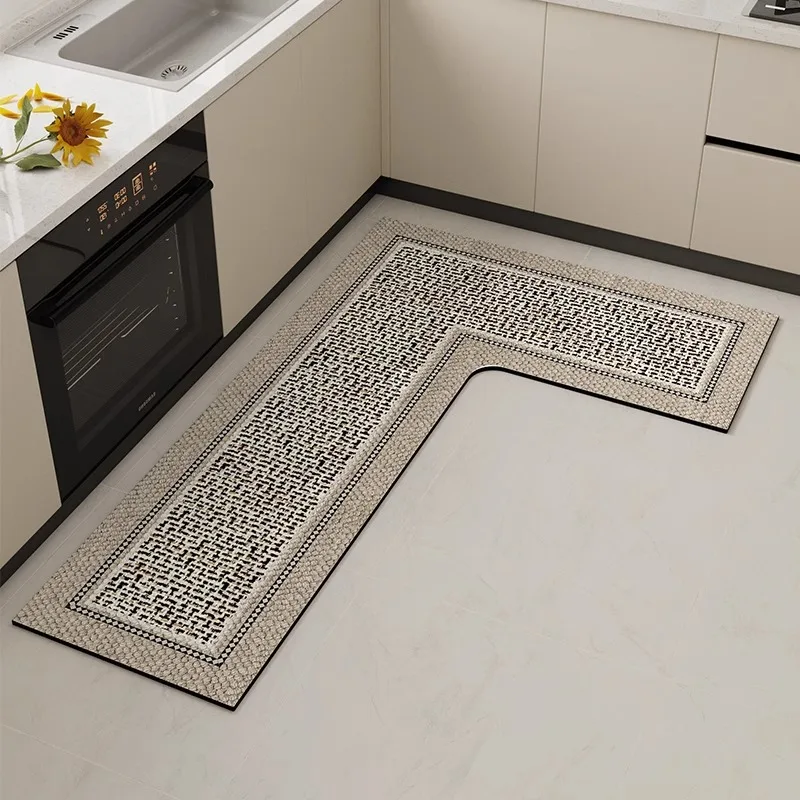 Kitchen Floor Rug Diatomite Mud L-shaped Pvc Soft Floor Mats Super Non-slip Absorbent Washable Home Decoration Carpet 주방바닥매트