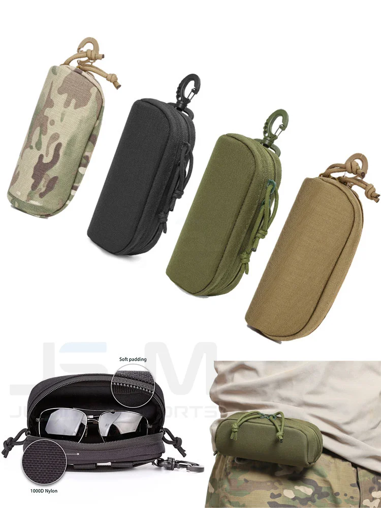 JSJM New Tactical Molle Glasses Case Sunglasses Pouch Shockproof Sunglasses Carrying Case Outdoor Hunting EDC Belt Accessories