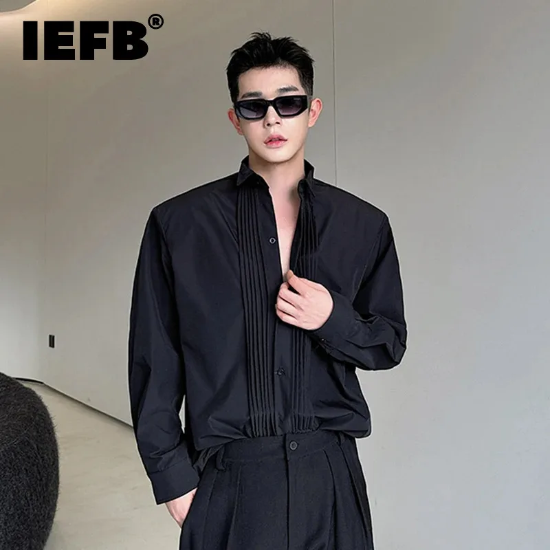 

IEFB 2024 New Trend Shirt Wing Collar Men's Clothing French Style Soild Color Male Top Single Breasted Casual Summer 9C5237