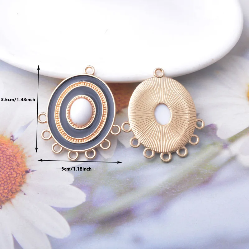 10 Stück/Set Ethnische Legierung Emaille 7-Loch Runde Goldene Ohrring-Verbinder Boho Quasten-Statement-Anhänger DIY Damenohrringe Schmuck – Detail 5