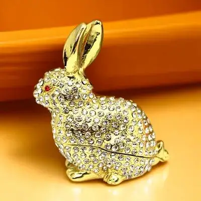 Metal Decorative Rabbit Jewelry Rabbit Box Trinket Animal Jewelry Holder Organizer Desk Decor Gift Animal Case
