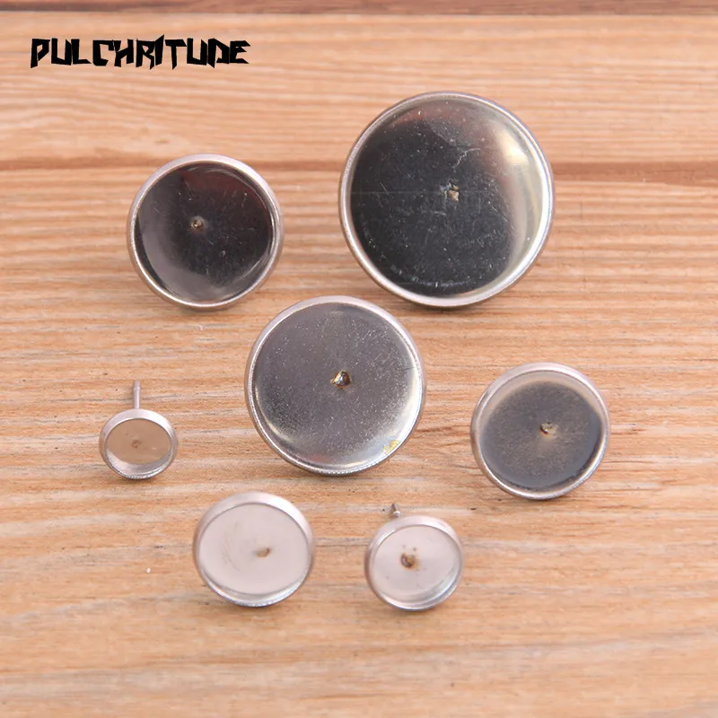 PULCHRITUDE 10 Chiếc Đồng Hồ Sắt Trống Bông Tai Căn Cứ Cabochon Cameo Căn Cứ 6-20Mm Dẹt Bông Tai Thiết Lập Tiếp Tế Cho bộ Trang Sức Làm