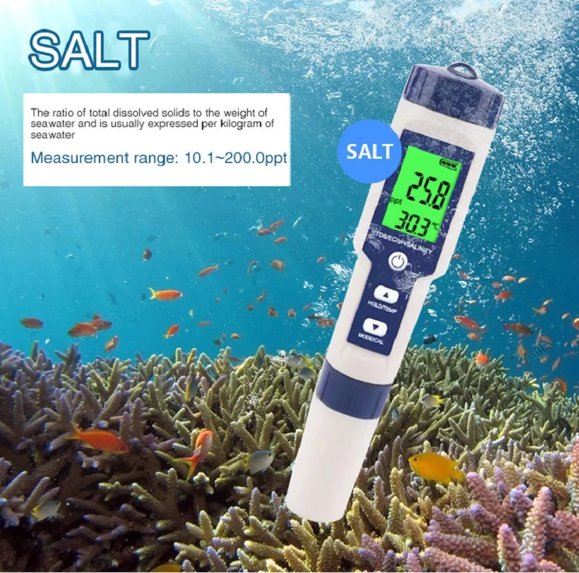 NOYAFA EZ-9909 5 in 1 TDS/EC/PH/Salinity/Temperature Meter Digital Water Quality Monitor Tester for Pools, Drinking Water