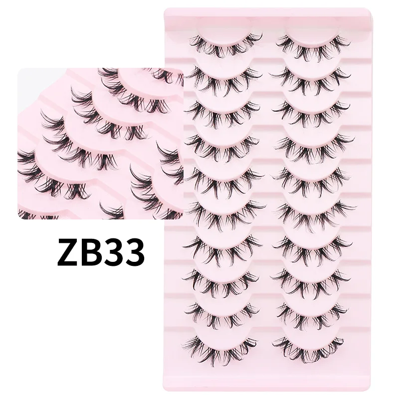 Extension de Cils 3D en Vison Naturel, Maquillage Fait à la Main, Moelleux, Demi-Cils Doux, 10 Paires