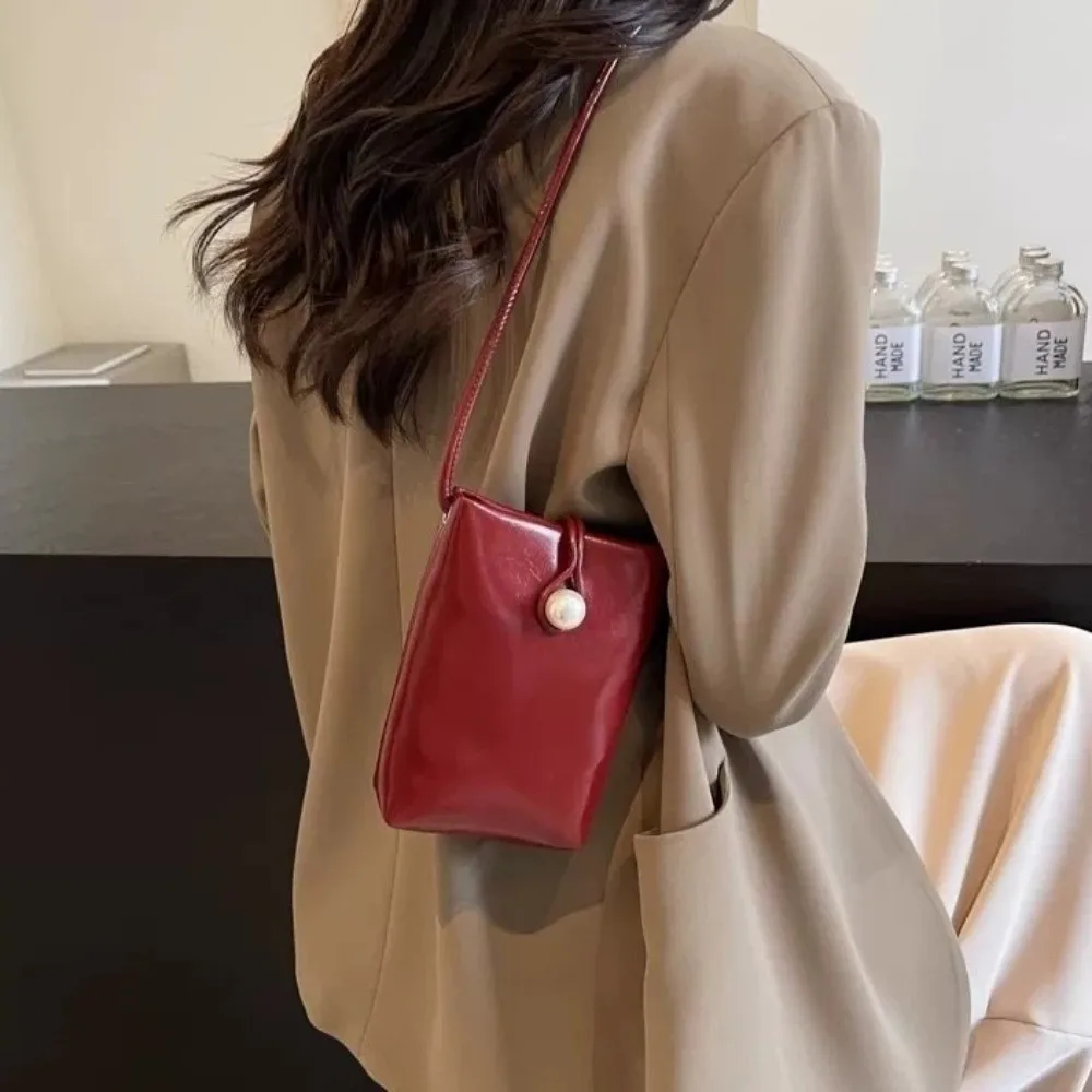 New PU Leather Crossbody Phone Pouch Adjustable Strap Tear Resistant Messenger Bag Small Candy Color Shoulder Bag Women