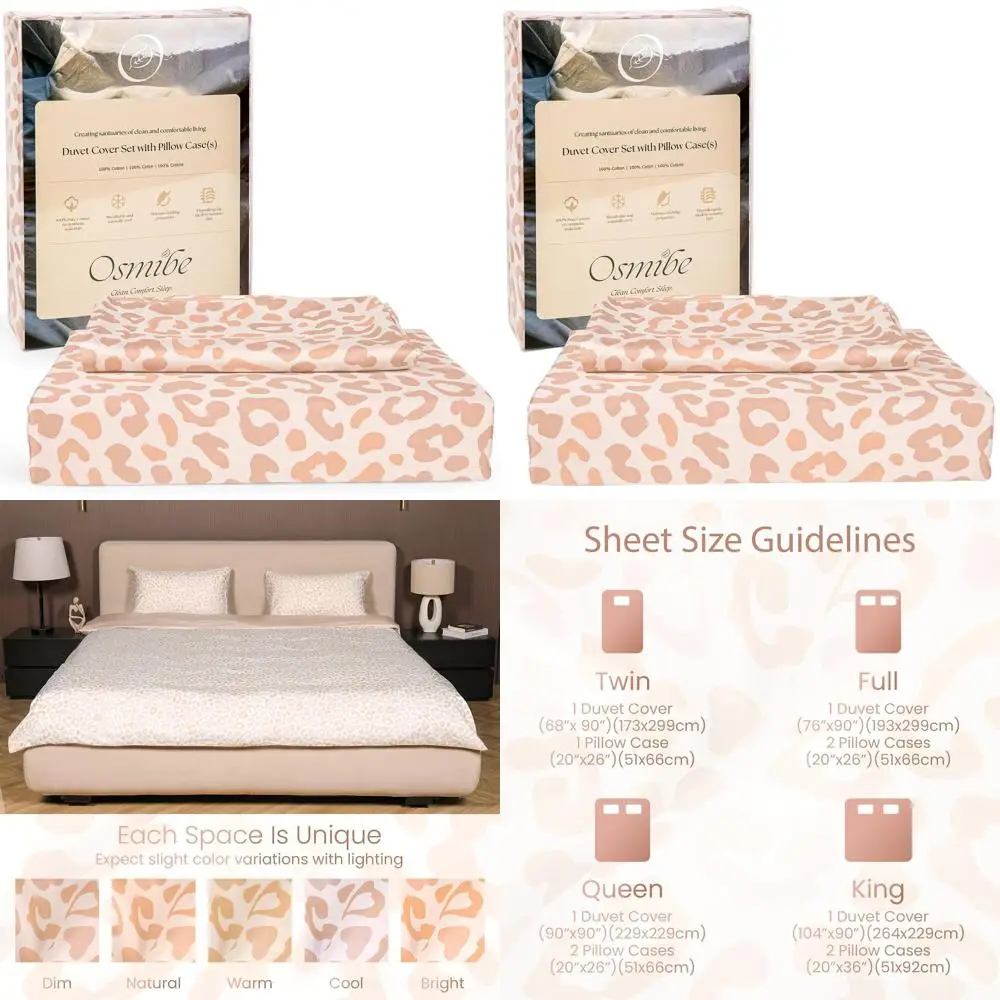 

Комплект постельного белья из 100% хлопка с узором гепарда: шелковистые мягкие, дышащие простыни с наволочками на все сезоны (Twin, Full, Queen, King