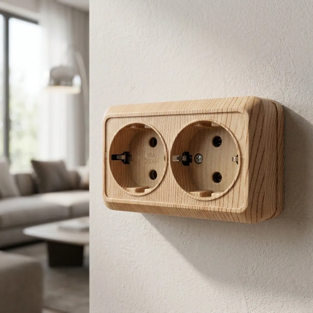 Easy Install Electrical Socket Domotica Socket Wood Line Outlet As Shown Indoor Power Outlet Plastic Construction