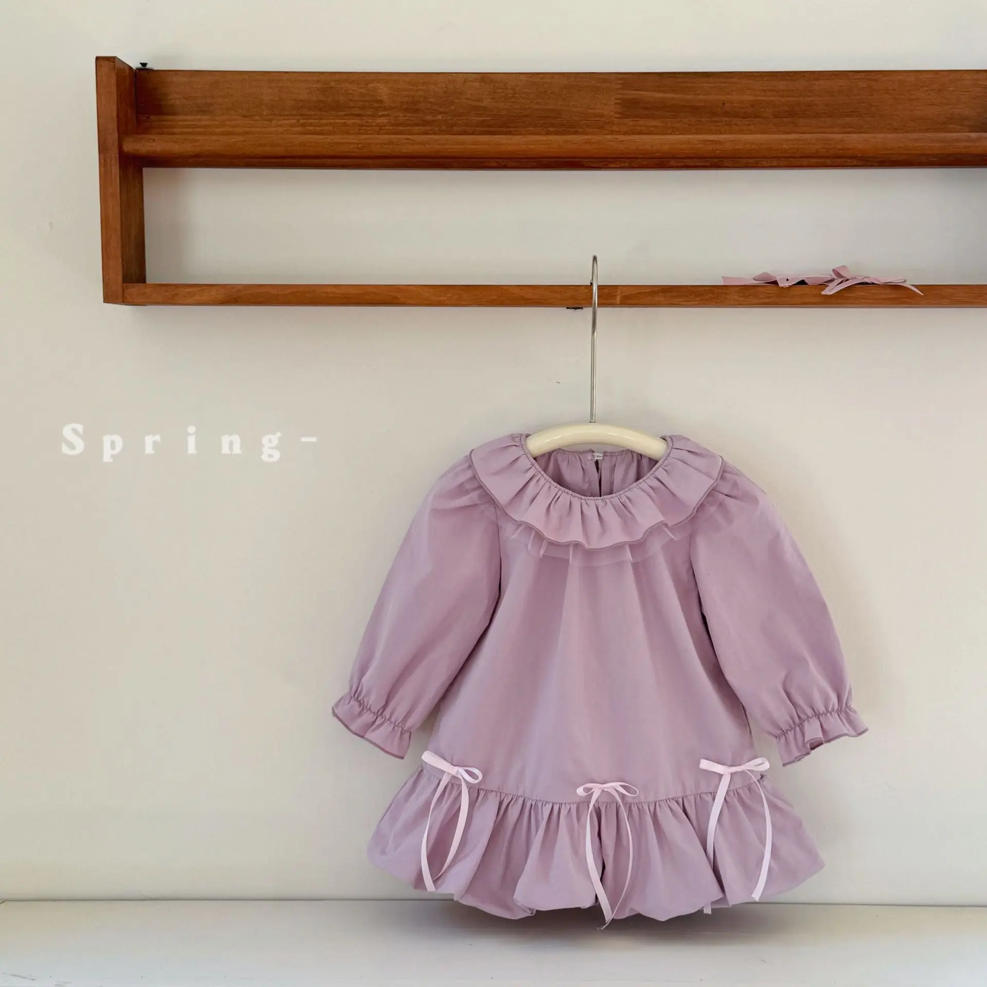 2026 Spring Baby Princess Dress Baby Girl's Purple and White Western Style Lace Collar Bow Dress for Going Out