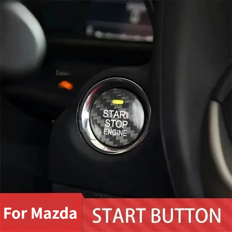 

For Mazda CX5 Real Dry Carbon Fiber Interior Decoration Engine Start Stop Button Cover Sticker 13 -19 Modification Accessories