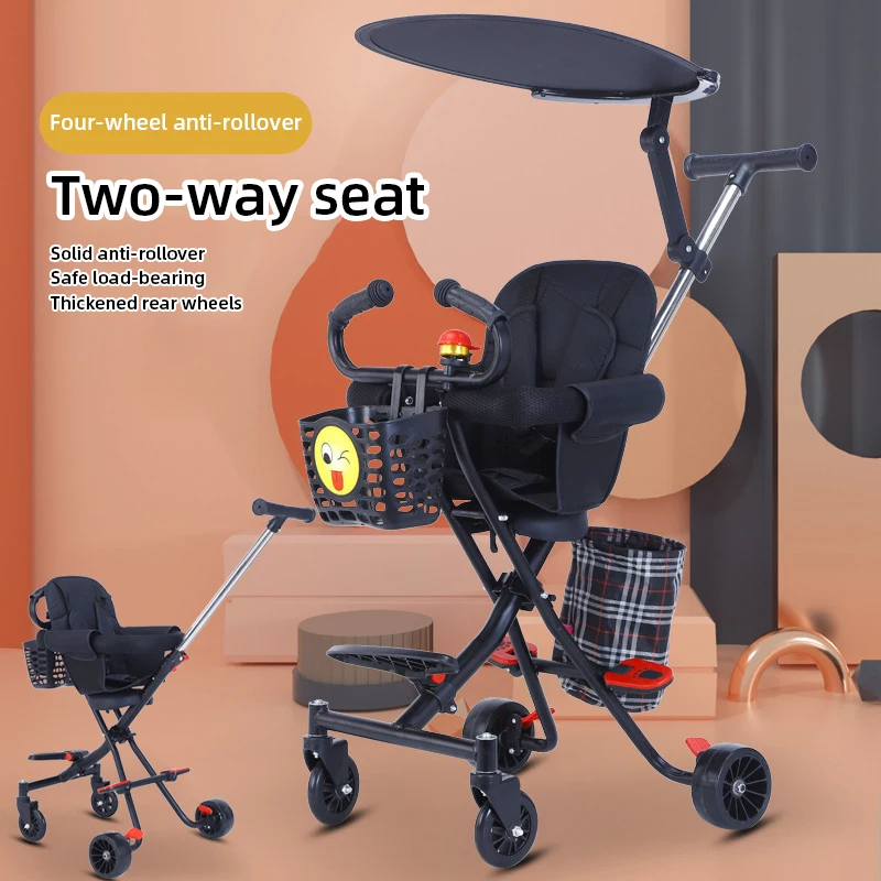 Light Foldable Two-way Baby Stroller Ultra-light Small Portable Folding Carts Simple Children Four-Wheel Cart