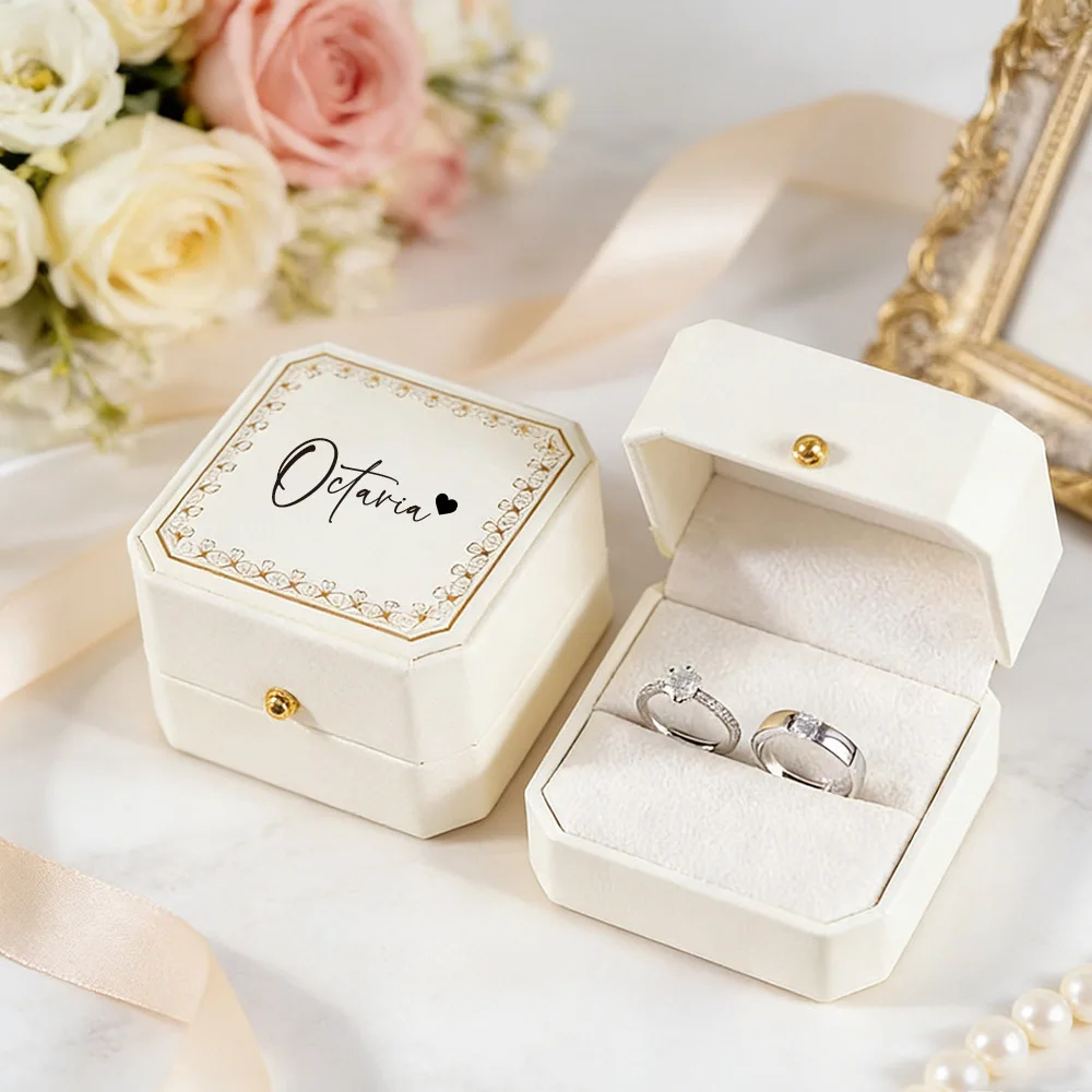 Personalized Faux Leather Ring Box Velvet Lined Engagement Custom Jewelry Storage Romantic Gift for Bride Valentines Day for Her