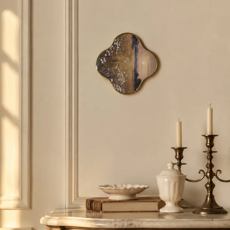 French Retro Landscape Decorative Painting Niche Four Leaf Clover Shape Wall Art Light Luxury Vintage Entryway Bedroom Mural