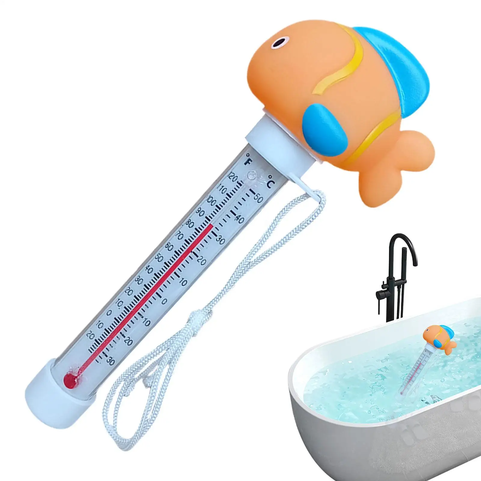 Testador de temperatura da piscina dos desenhos animados testador de temperatura da água para piscina resistente a estilhaços acessórios da banheira com corda
