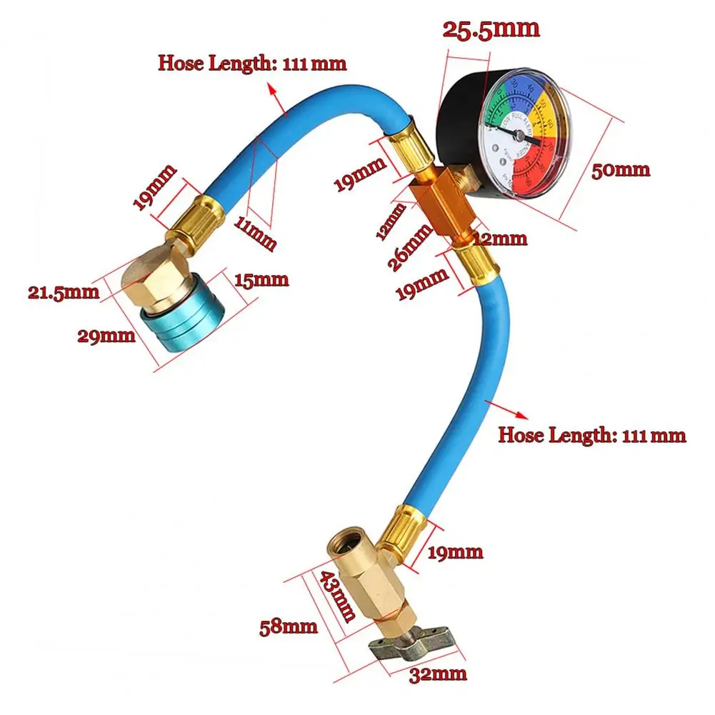 Manguera de recarga para coche, accesorio resistente a alta presión con manómetro R1234YF, manguera de carga para aire acondicionado automático