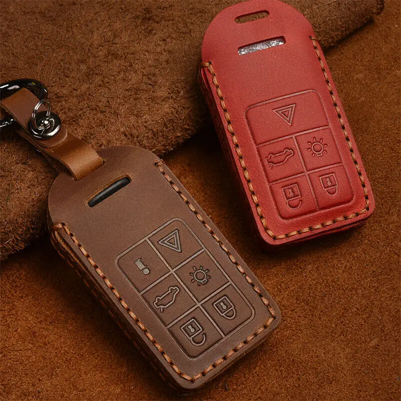 Leather Car Remote Key Shell Case Cover for Volvo XC60 V60 S60 XC70 V40 Auto Accessories  Key Holder with Keychain