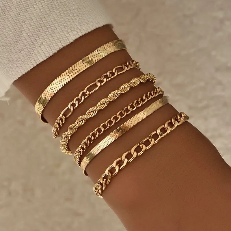 Vintage Multilayer Snake Chain Bracelets Set Fashion Personality Punk Link Chain Braceles for Women Jewelry Gifts