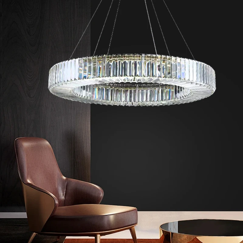 

Luxury Cottage Modern Clear Crystal Circle Chandeliers for Living Room Villa Decor Hanging Lamp for Ceiling Home LED Lustres