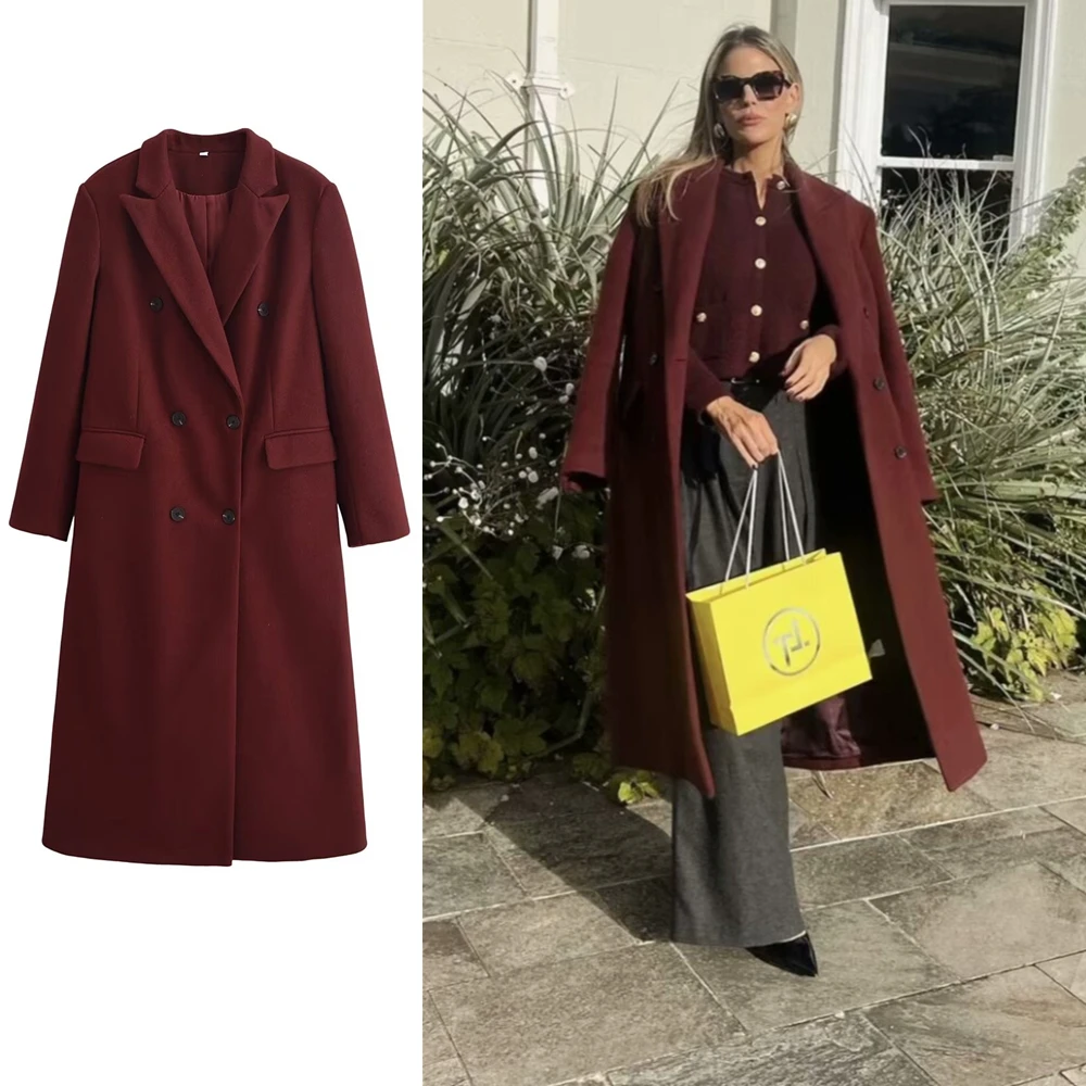 

TAOP&ZA women's 2024 winter new style fashionable all-match long double-breasted long-sleeved wool coat