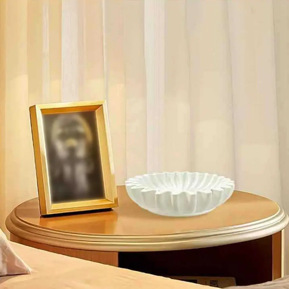 Pliado branco artesanal tigela decorativa, elegante decoração canelada, moderno quarto escritório resina mesa de café estante