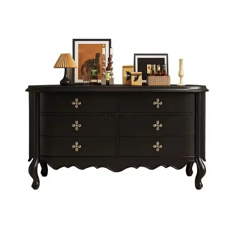 

FG44French chest solid wood bedroom small apartment medium ancient style retro solid wood dining side cabinet