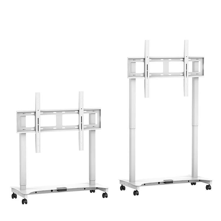 STLF عربة تلفاز معدنية كهربائية فائقة الجودة 65 "-100" عربة تلفاز LCD بيضاء لوحة مسطحة حامل عربة بلازما مع جهاز تحكم عن بعد