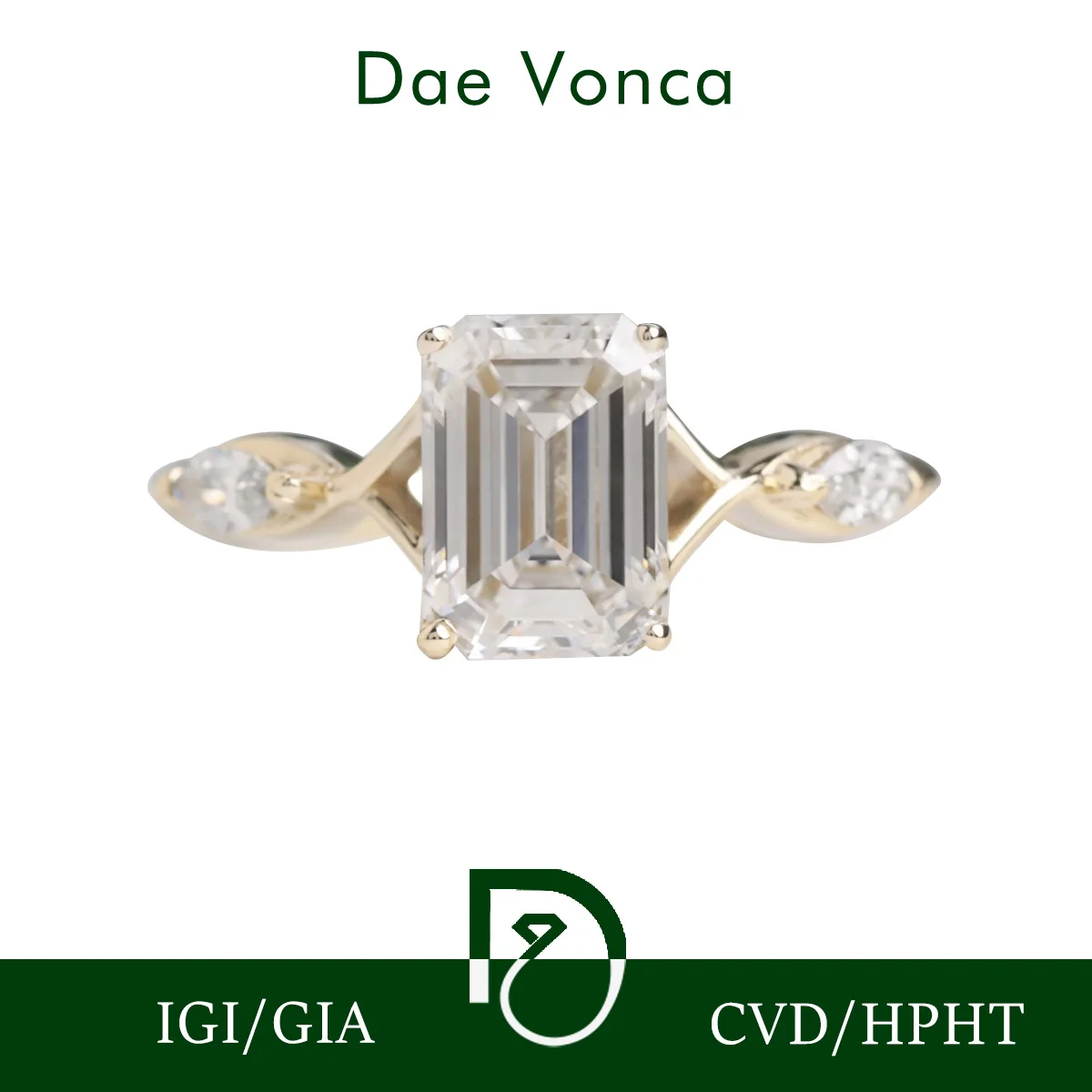 Anillo de compromiso de oro amarillo de 9K/14K/18K, Esmeralda y corte marquesa, cultivado en laboratorio con emisiones cero, diamante, tres piedras, vástago giratorio