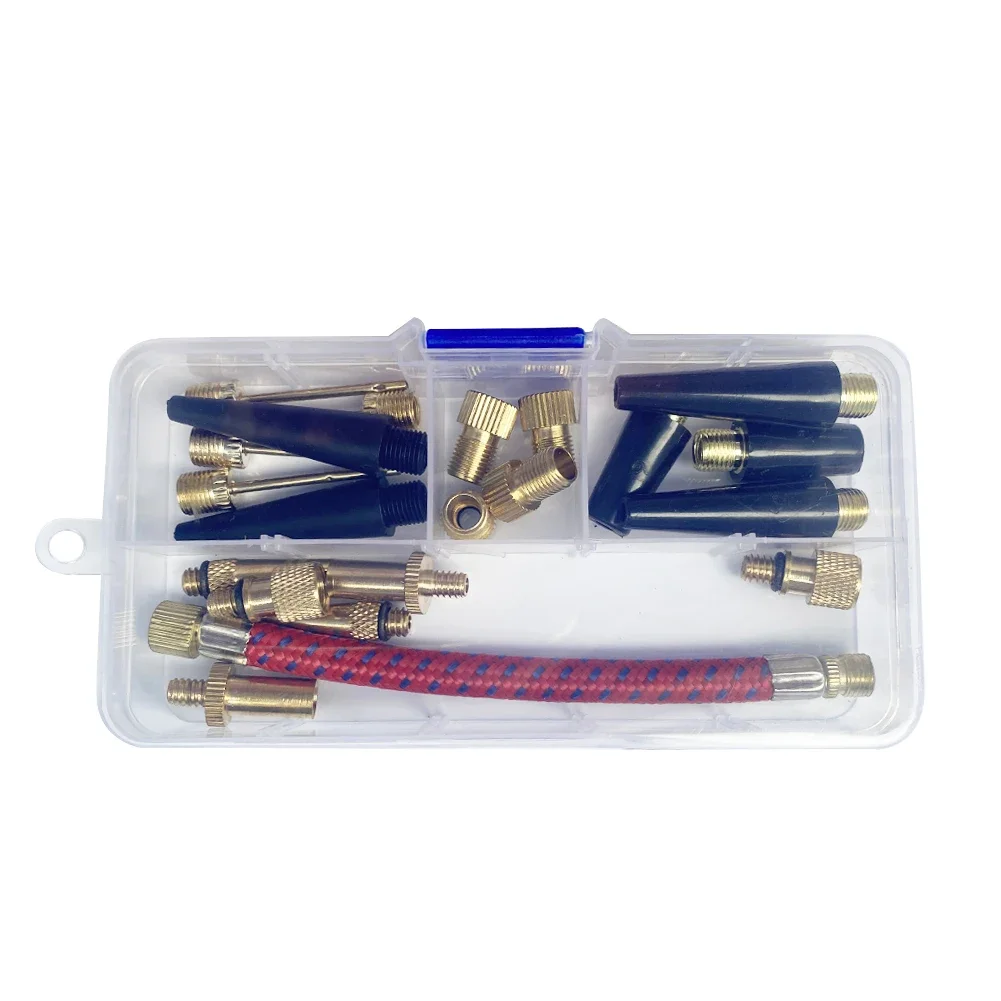 21 ชิ้นหลอดอะแดปเตอร์ท่ออากาศชุดซ่อมเครื่องมือกลางแจ้งป้องกันความต้านทานจักรยานยางพองจักรยานอุปกรณ์ซ่อม