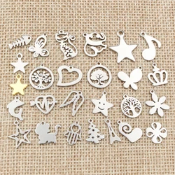 30pc/lot 316 Stainless Steel Five-pointed Star Cute Necklace Pendant Charms Small Cat Dolphin Fish Charms for DIY Jewelry Making