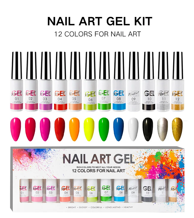 12Pcs*8ml Liner Gel Nail Set 12Color Drawing Painting Gel Nail Polish Kit Soak Off UV/LED Semi Permanent Varnish Gel Nail Polish