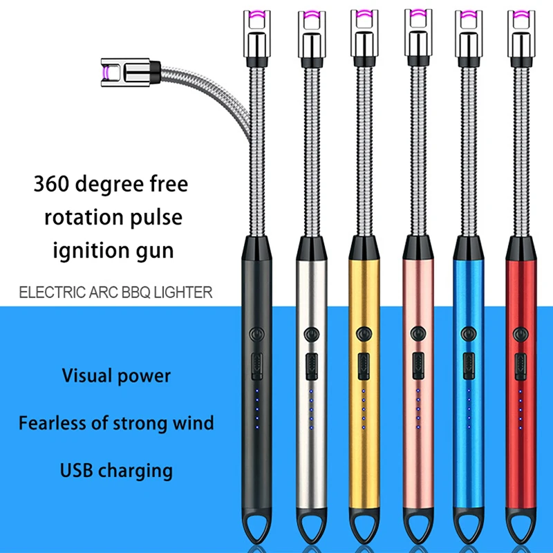 360° Outdoor Kitchen Lighter USB Rechargeable Portable Electronic Lighter Safety Lock Eco-friendly For Candles Gas Stoves 265mm