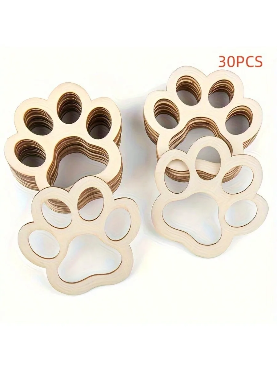 10/20/30pcs Wood Pet Paw Cutouts Blank Wooden Dog Cat Claws Cutout for DIY Crafts Painting, Room Decor