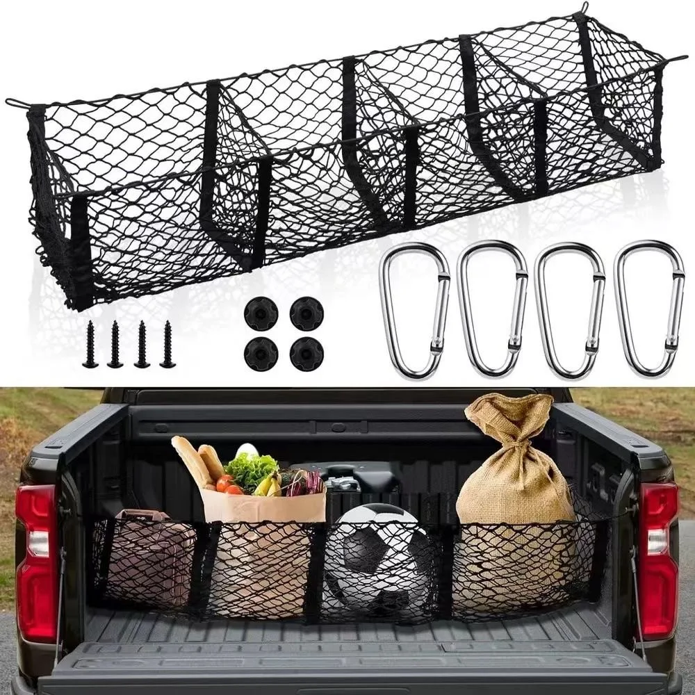 4 Pockets Cargo Net Stretchy Trunk Storage Organizer Net Heavy-Duty Luggage Holder with Mount Kit for SUV Pickup Truck Van