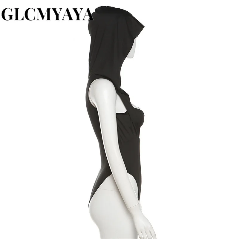 GLCMYAYA-peleles con capucha para mujer, ropa de calle ahuecada, entallada, sin mangas, informal, lisa, Sexy, para fiesta, 2023