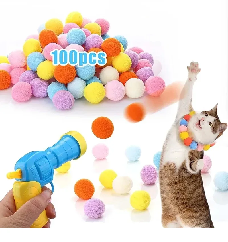 

Cat Toys Interactive Launch Training Toy For Pet Kitten Creative Mini Shooting Gun Games Stretch Plush Ball Toys Pet Supplies