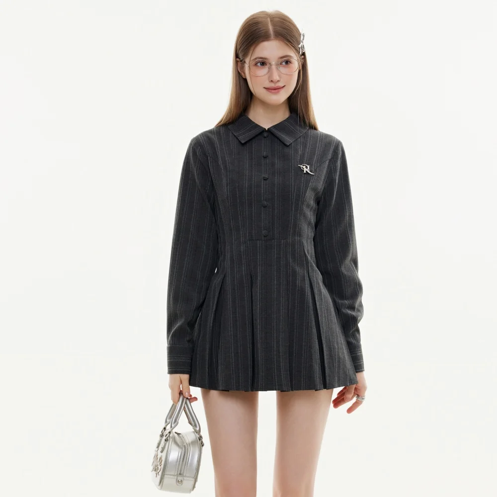 Women's Shirt Dress Sets Gray Slim Fit A-Line Shift Dress Office Work Sweet College Style Casual Elegant Women's Suits