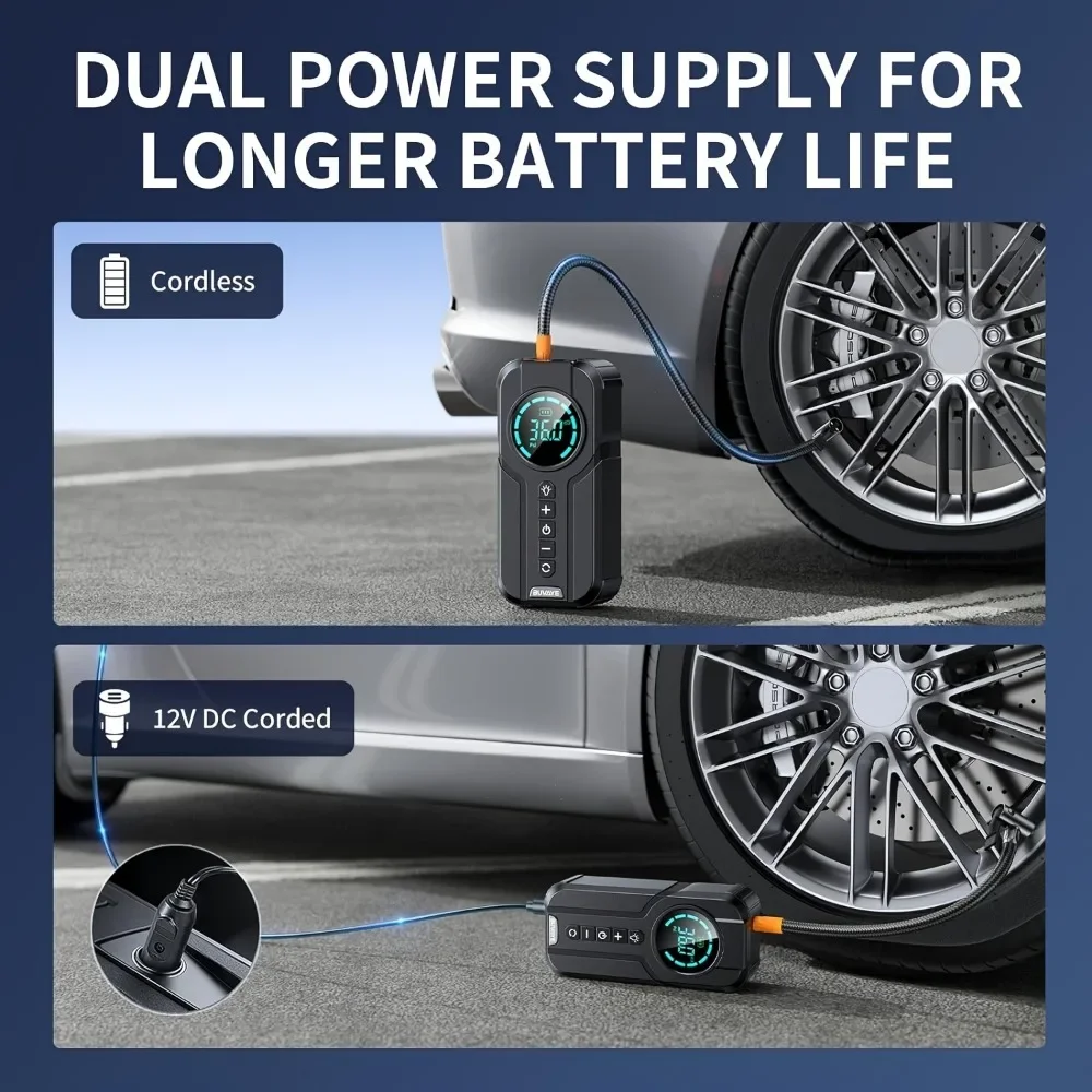 BUVAYE Portable Air Pump Digital Auto Car Inflator Tire Pump Portable Car Air Compressor for Motorcycles Bicycle Boat Tyre