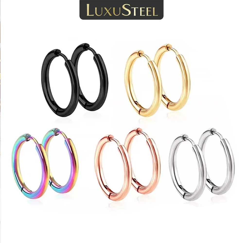 LUXUSTEEL 1Pairs/2Pcs Small Hoop Earrings Women Men Silver Color Stainless Steel Round Circle Pendientes Mujer aretes Punk