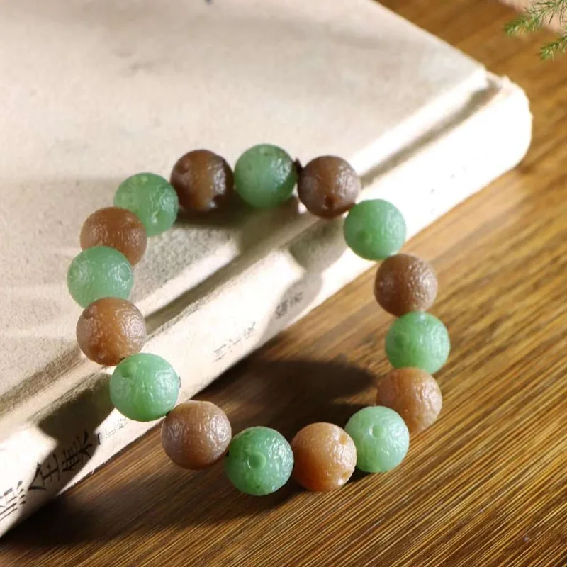 Natural Hetian Jade Russian Jasper Sugar Old Material Stone Bracelet Simple Style