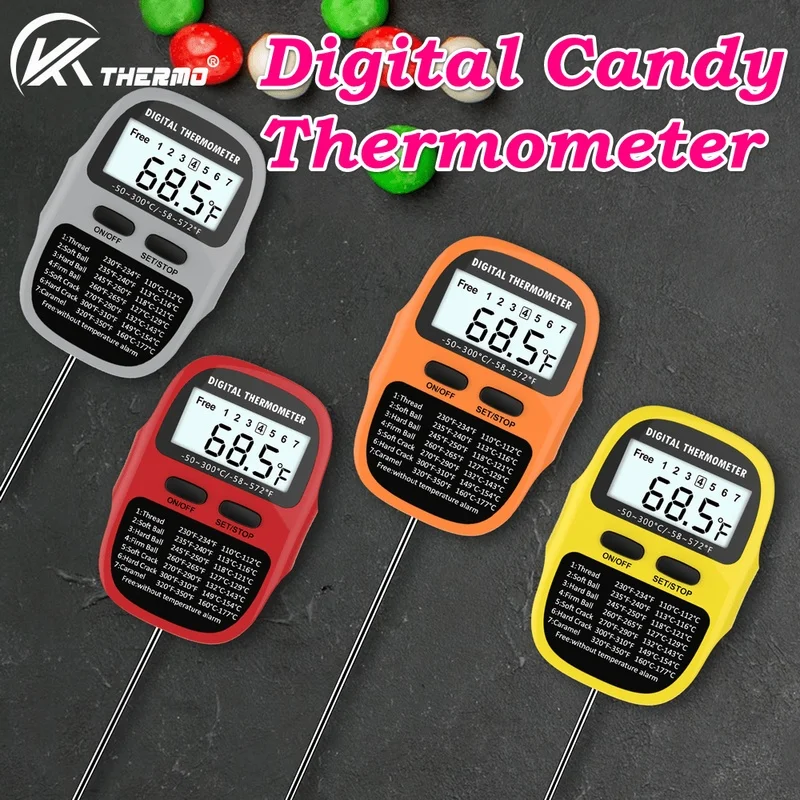 KT THERMO Digital Candy Thermometer 9 Inch Stainless Steel Probe Pot Clip Instant Read for Syrup Sugar Brewing Baking