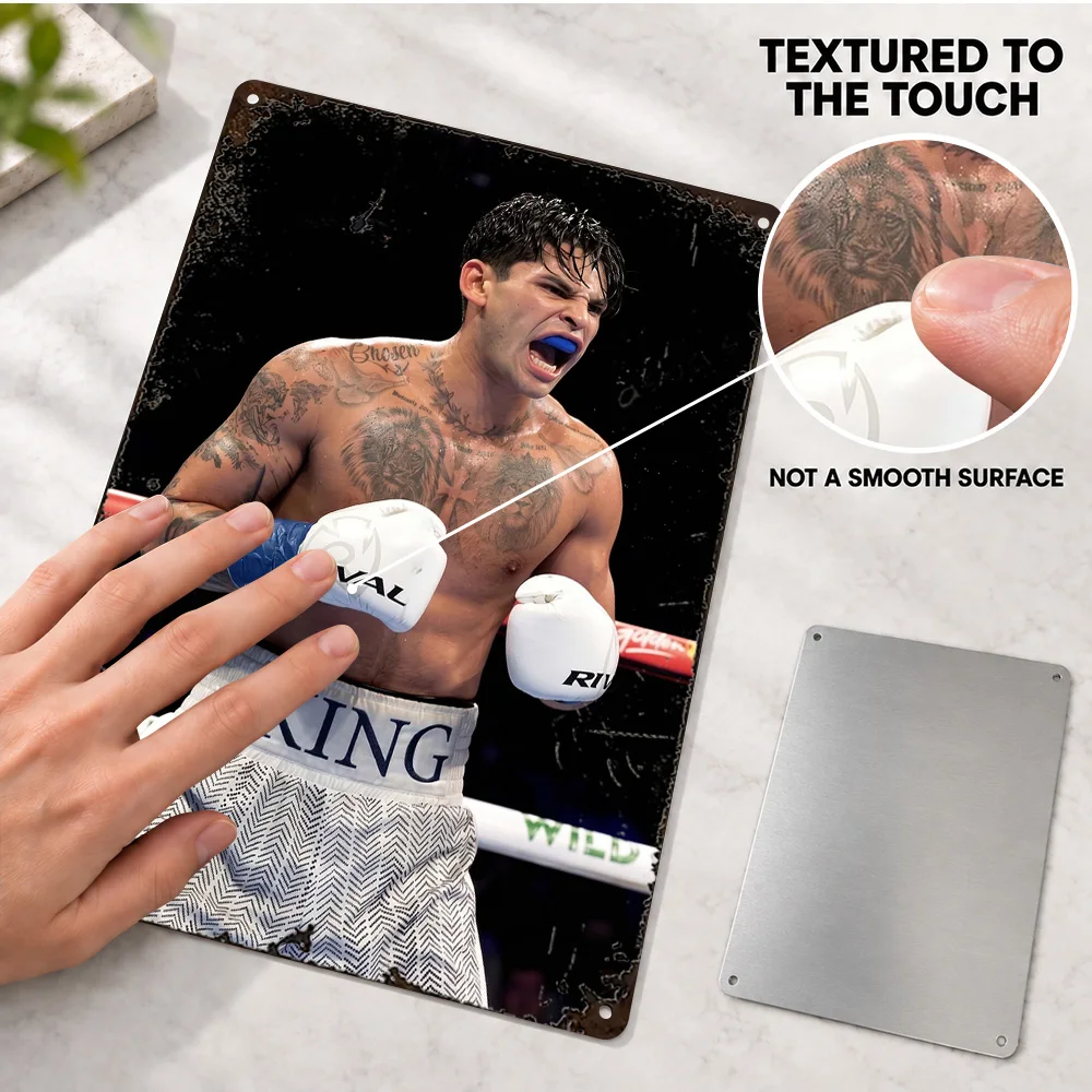 Ryan Garcia Boxing In The Ring Textured Metal Poster Customized Aluminum Sign Sports Portrait Photography Wall Art For Bedroom