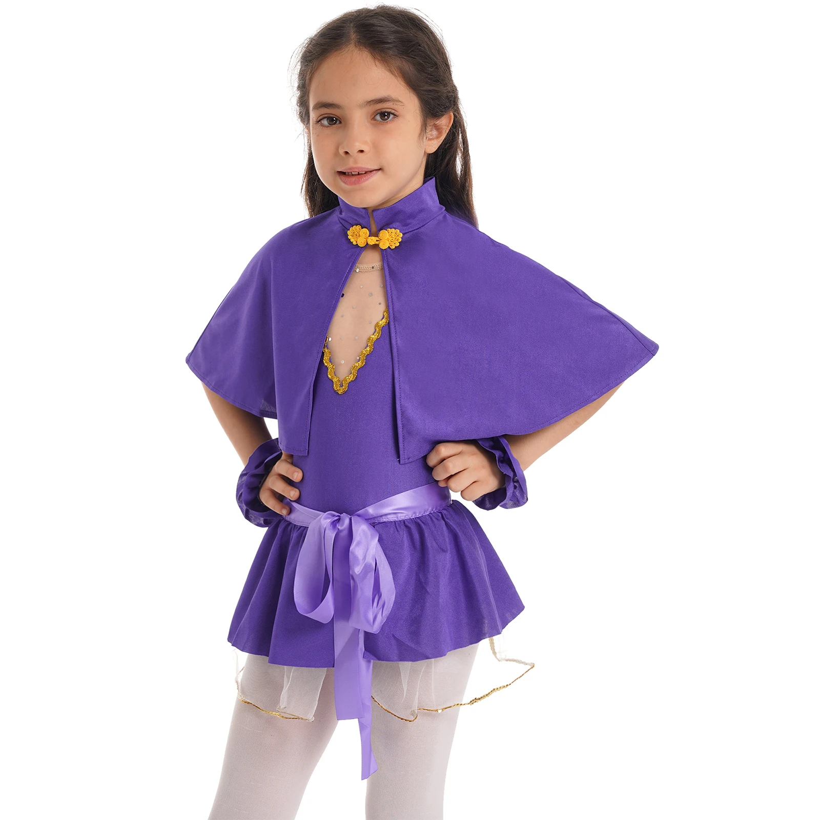 Kids Girls Showman Wheeler Halloween Costume Cosplay Party Fancy Dress Up Leotard Jumpsuit Cape Top with Skirt Wristband Set