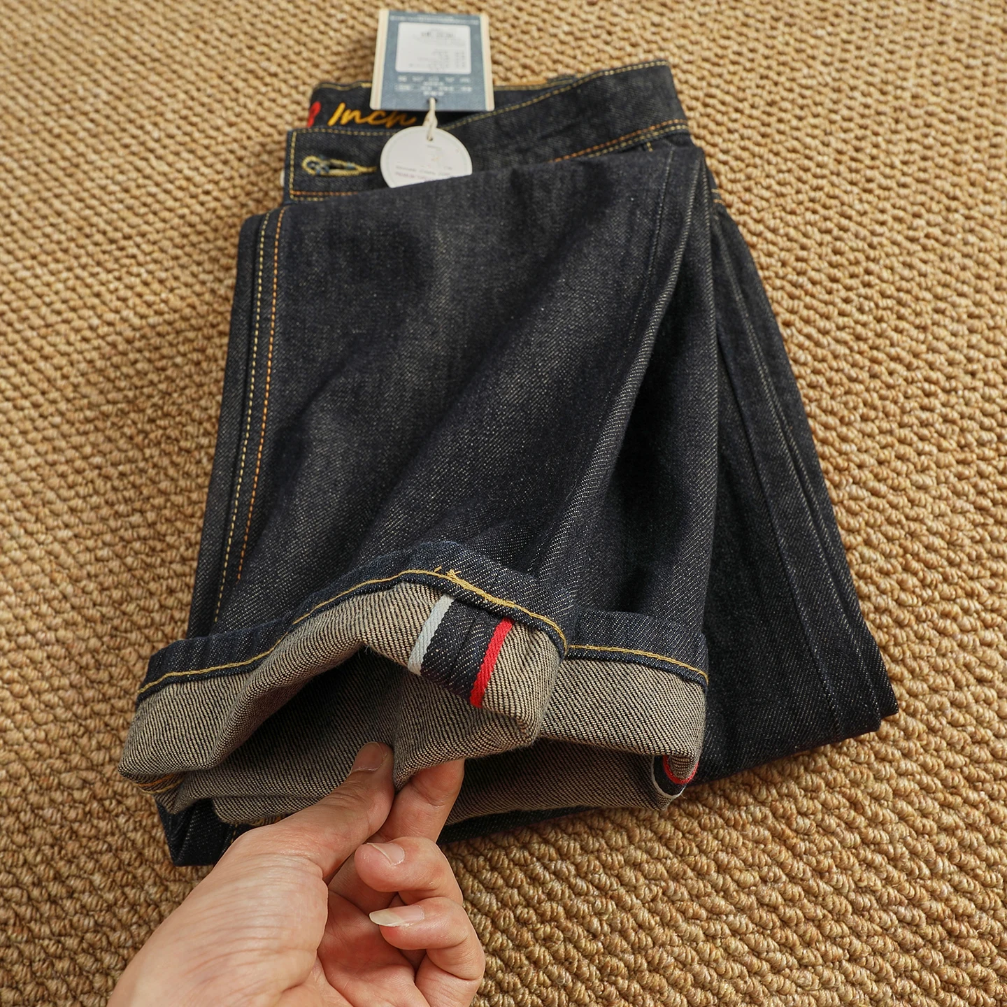 

12OZ High Dip Red Ear Denning Jeans Men's Desalinated Original Cloth Heavy Straight Conical Retro Pants