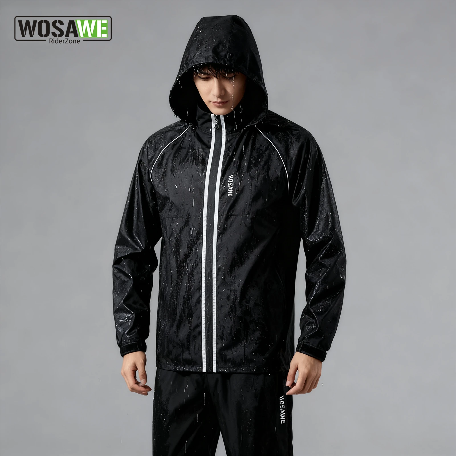 

WOSAWE Motorcycle Raincoat Reflective Hooded Rainproof Jacket Men Women Rain Coat Waterproof Motorcyclist Rider Windbreaker