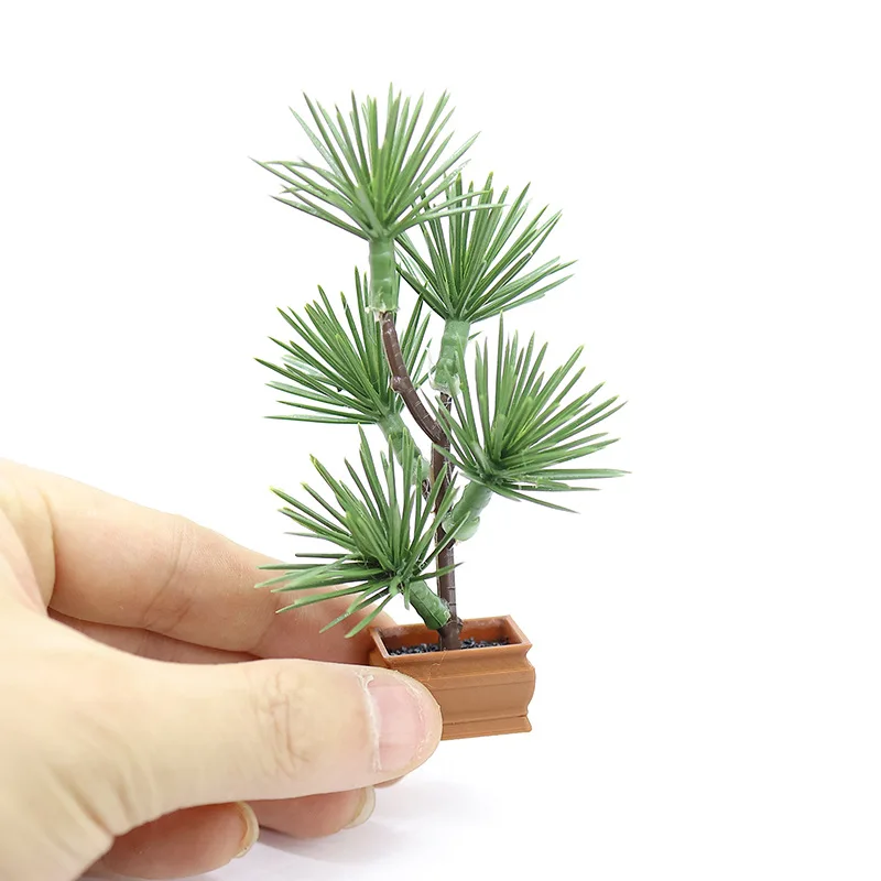 Artificial Pine Needle Bonsai Fake Green Plant Dollhouse Miniature Potted Plant Micro Scene Photo Props Table Decor Ornament