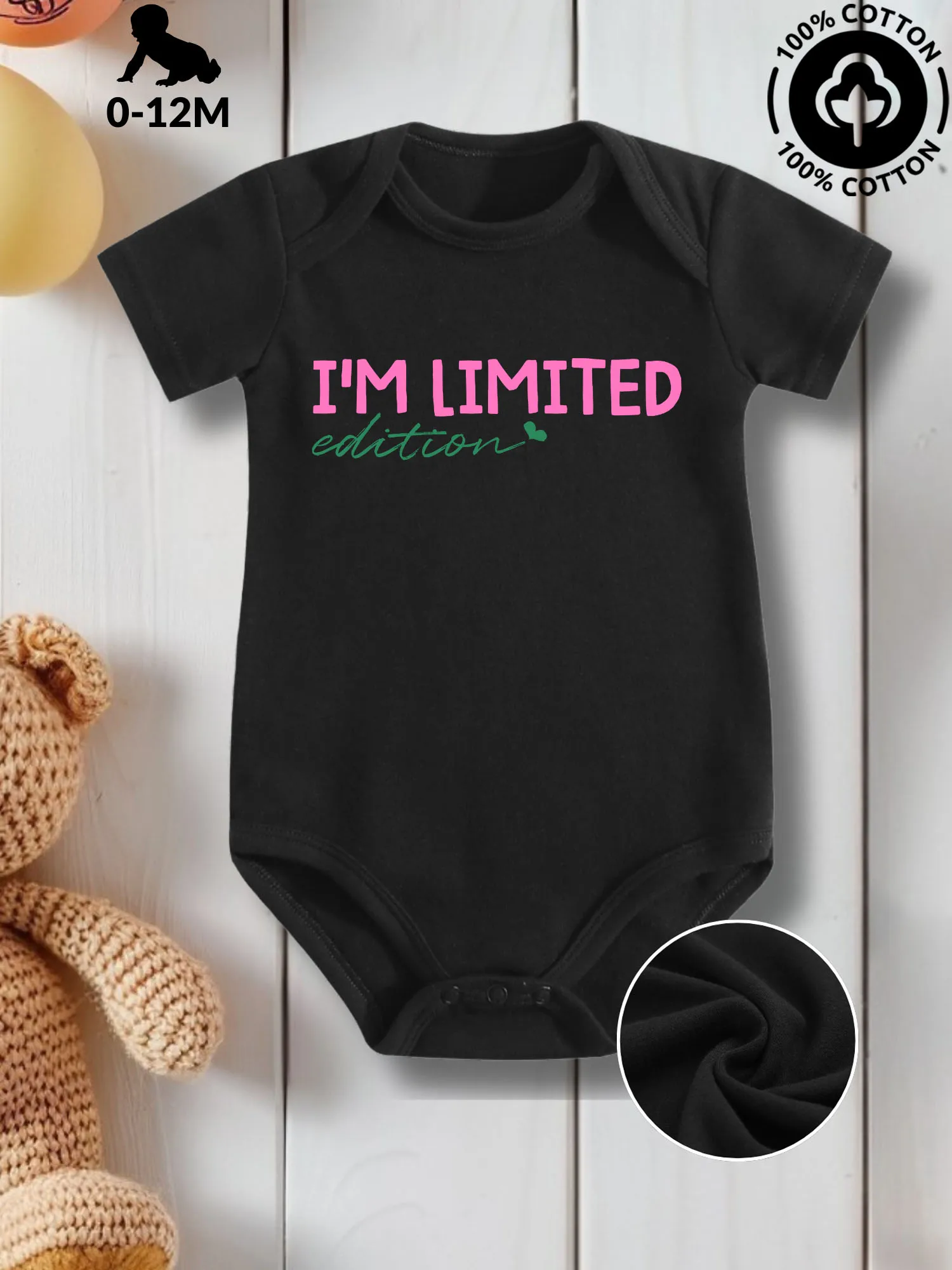 

I'm Limited Edition Unisex Baby Crawling Suit, Pure Cotton Skin Care Onesie, All-Season Wear Black Bodysuit 190GSM