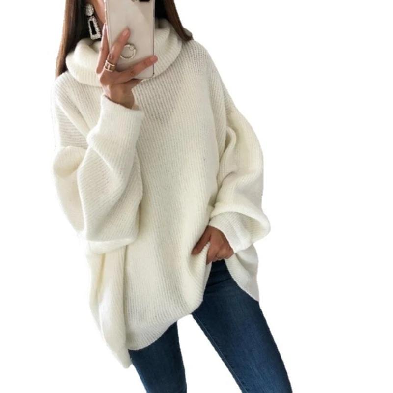 

Women's Casual Knitted Sweater Loose Solid Color Turtleneck Pullovers