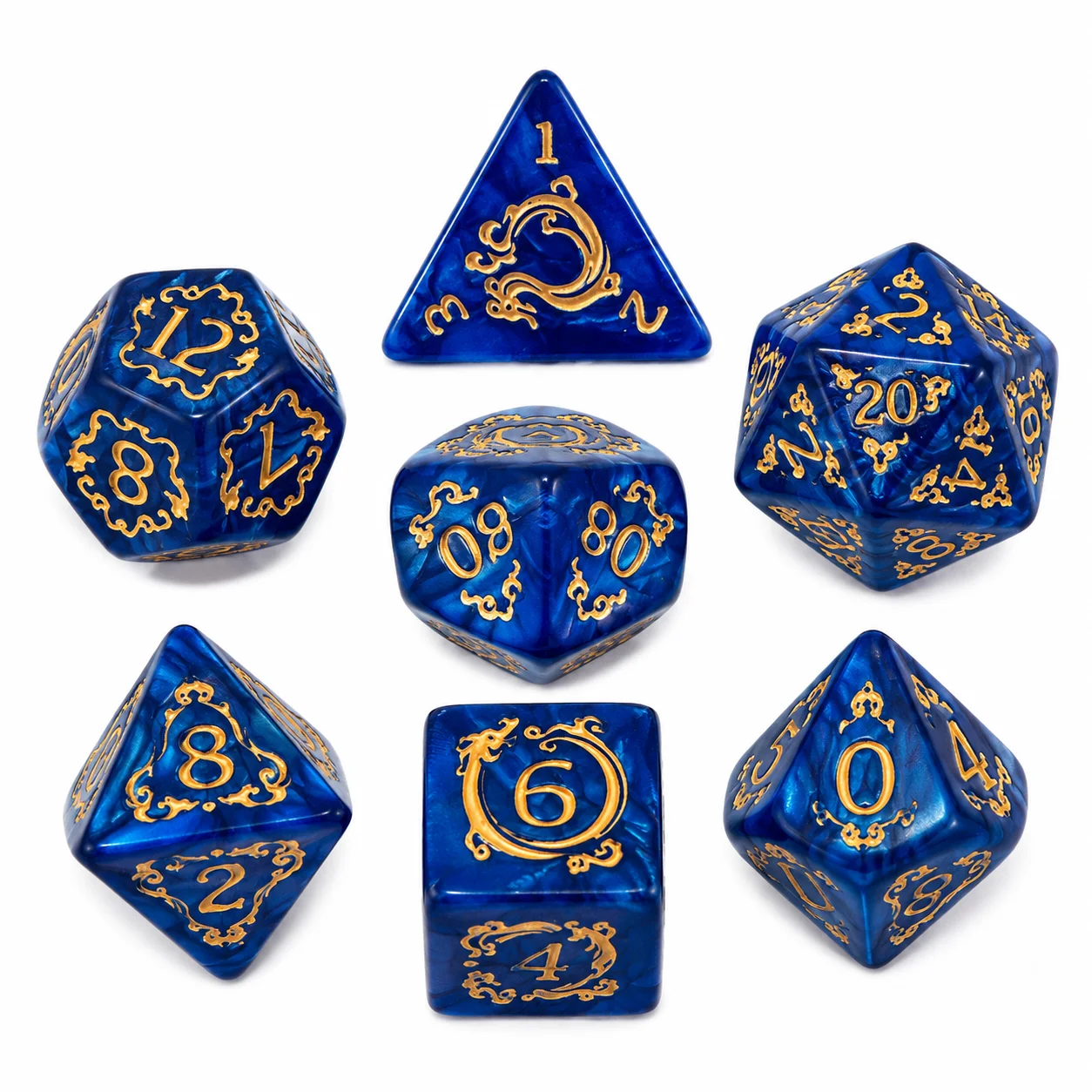 7Pcs Dragon Pattern Dice Set Multi‑Color Engraved Dice for Mahjong Tabletop Party Game Entertainment