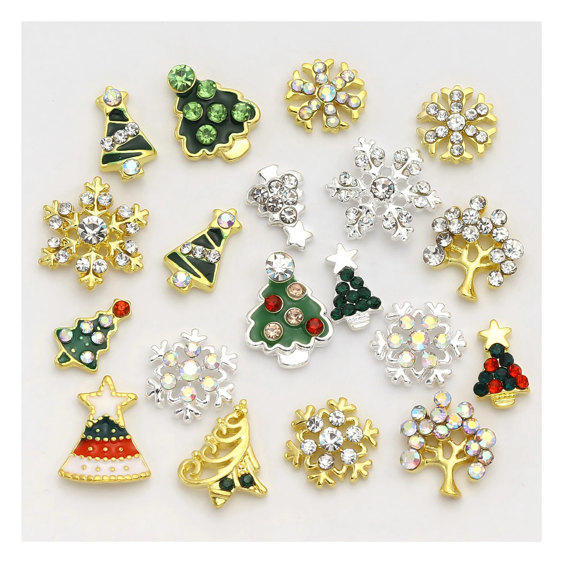 ชาร์มตกแต่งเล็บลายคริสต์มาส 3 มิติ ลายเกล็ดหิมะและต้นคริสต์มาส จำนวน 10 ชิ้น ประดับด้วยคริสตัลวิบวับ สำหรับตกแต่งเล็บ DIY